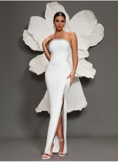 Meilun Women's White One shoulder Diamond Studded Evening Dress  - Image 1