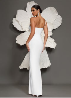 Meilun Women's White One shoulder Diamond Studded Evening Dress  - Image 2