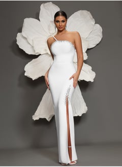 Meilun Women's White One shoulder Diamond Studded Evening Dress  - Image 3