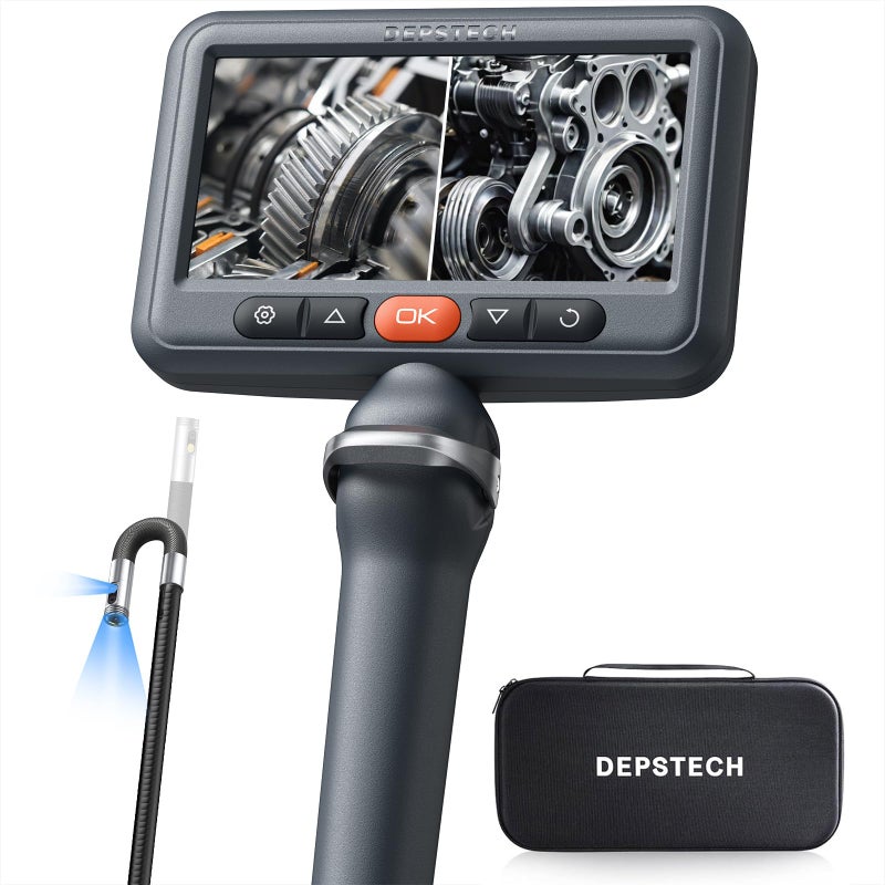 DEPSTECH Dual Lens Borescope Camera with Light, Two-Way Articulating Borescope, 5" IPS Dual View Endoscope with 0.33in Slim Probe, 1080P Waterproof Inspection Camera for Wall Auto Engine Inspect-5FT - Image 1