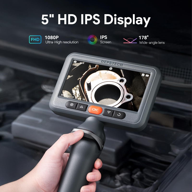 DEPSTECH Dual Lens Borescope Camera with Light, Two-Way Articulating Borescope, 5" IPS Dual View Endoscope with 0.33in Slim Probe, 1080P Waterproof Inspection Camera for Wall Auto Engine Inspect-5FT - Image 4