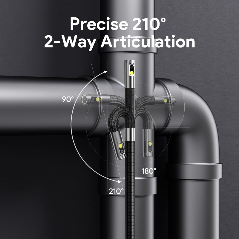 DEPSTECH Dual Lens Borescope Camera with Light, Two-Way Articulating Borescope, 5" IPS Dual View Endoscope with 0.33in Slim Probe, 1080P Waterproof Inspection Camera for Wall Auto Engine Inspect-5FT - Image 2