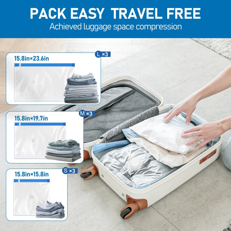 VMstr 9 Pack Travel Vacuum Storage Bags with USB Pump, Vacuum Packing Seal Bags for Luggage, Carry-on Size Space Saver for Clothes and Clothing Travel - Image 3