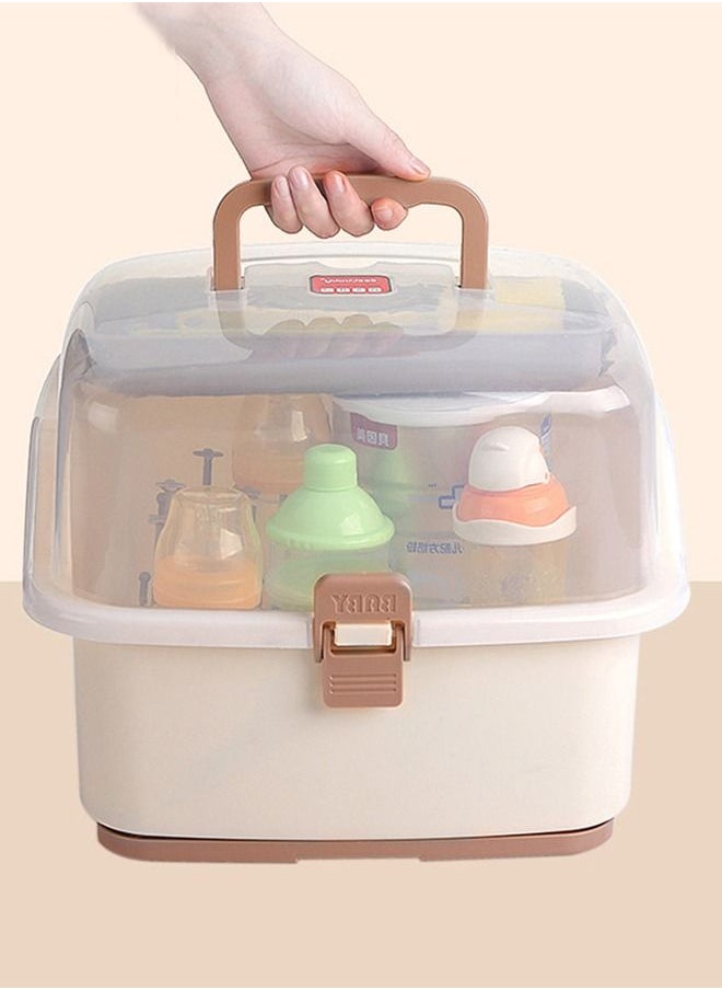 CityRiya-Long Baby Bottle Drying Rack Portable Baby Bottle Organizer Storage for Travel Nursing Bottle Storage Box Organizer with Cover Multifunctional Baby Dinnerware Organizer Bottle Holder for Toddler  - Image 2