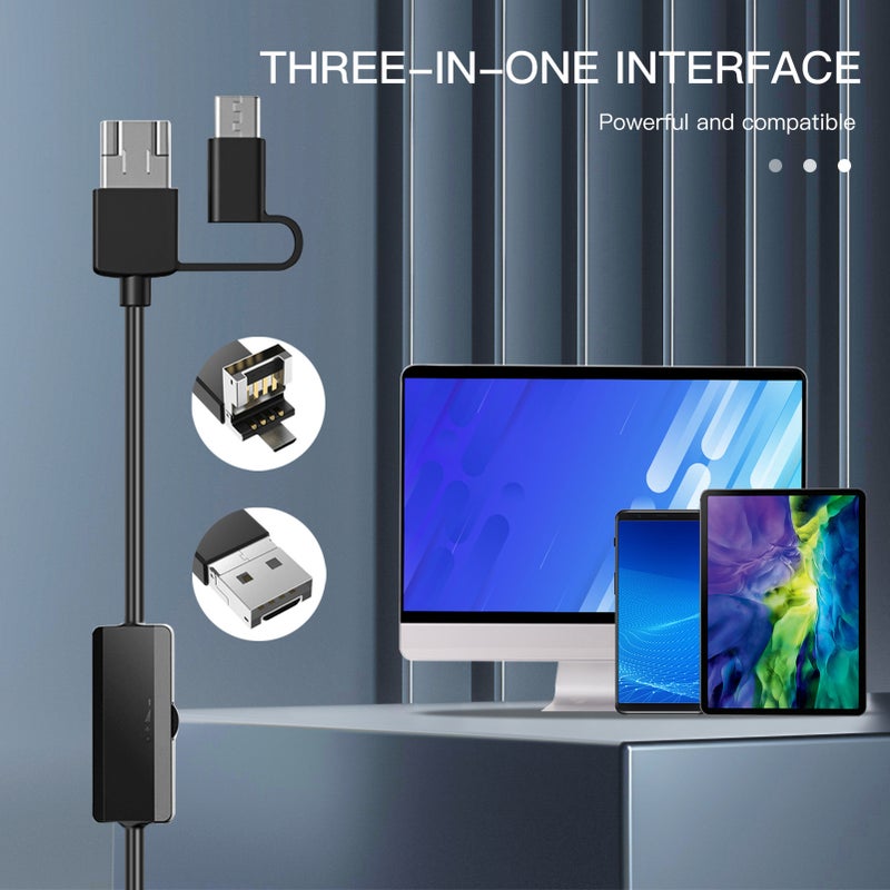Industrial Endoscopy Borescope Inspection Camera 3 In 1 Interface Replacement for Type-C/ Android/ USB Port Built-in 9 Dimmable Adjustable Brightness LEDs 8mm Lens 1960 * 1080 Resolution IP68 Water - Image 3