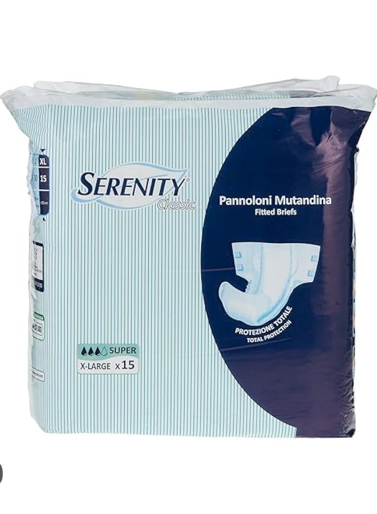 Classic Fitted Briefs Super Adult Diapers XL, 15s – Extra Large Incontinence Briefs, Super Absorbent Leakage Protection