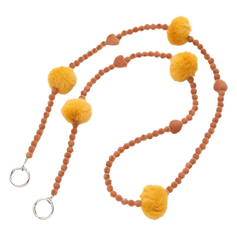 Autumn and Winter Fashion Plush Mobile Phone Chain Crossbody Chain Beaded Flocking Beads Drop-resistant Lanyard Single Shoulder Chain Bag Hanging Chain - Image 2
