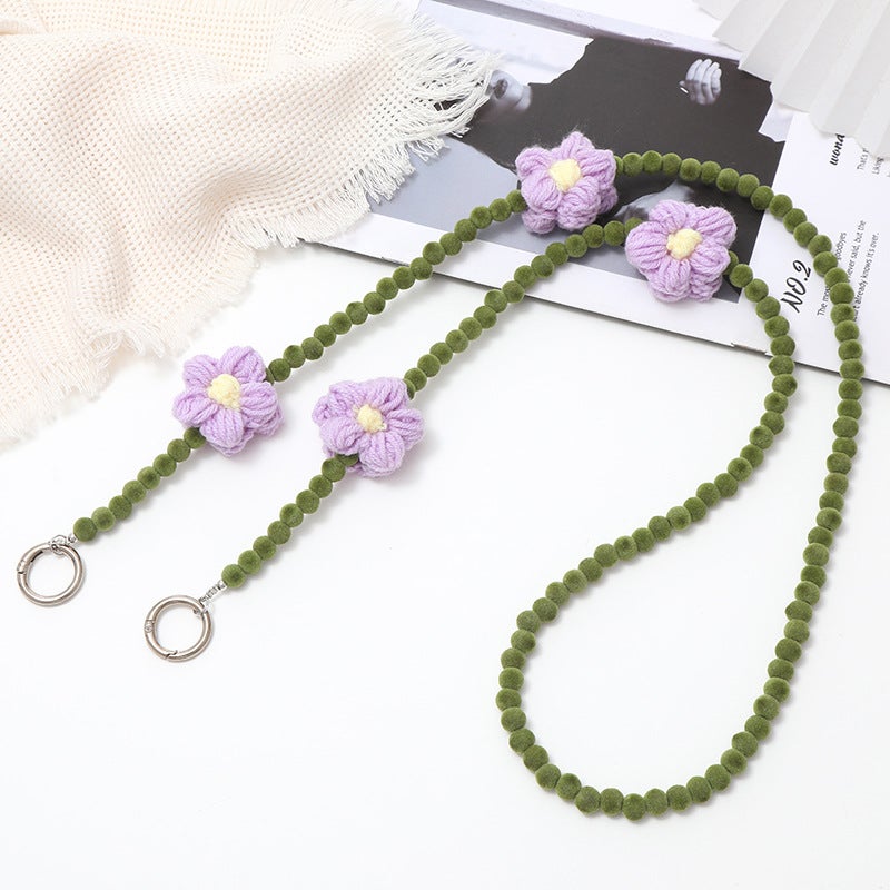 Autumn and Winter Fashion Plush Mobile Phone Chain Crossbody Chain Beaded Flocking Beads Drop-resistant Lanyard Single Shoulder Chain Bag Hanging Chain - Image 1