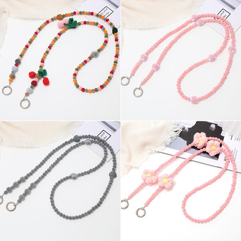 Autumn and Winter Fashion Plush Mobile Phone Chain Crossbody Chain Beaded Flocking Beads Drop-resistant Lanyard Single Shoulder Chain Bag Hanging Chain - Image 3