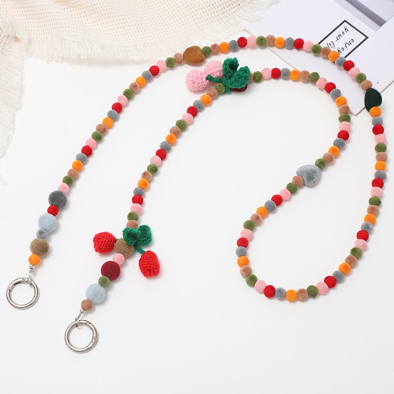 Autumn and Winter Fashion Plush Mobile Phone Chain Crossbody Chain Beaded Flocking Beads Drop-resistant Lanyard Single Shoulder Chain Bag Hanging Chain - Image 5