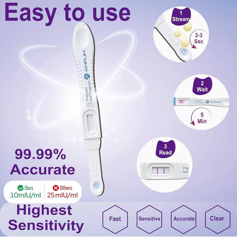 AMPLIM HCG Early Detection Pregnancy Test Bulk Stick  6Days Sooner Extra Sensitive 10 MIUmL Midstream  Mom 2Sec Easy Home Tests 9999 Accurate Pregnant Test Result ept 10Pack - Image 4