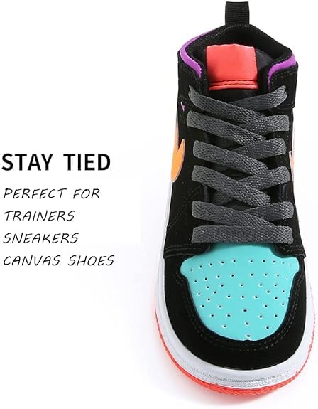 HAPPYMATES Shoes laces Flat 1/4" Athletic ShoeLaces for Sport/Running Shoes Shoe Strings 2Pair Shoes and Boot/Outdoor Walking Sneakers/Outdoor Hiking Shoe/Climbing shoelaces (DARK GREY FLAT) - Image 4