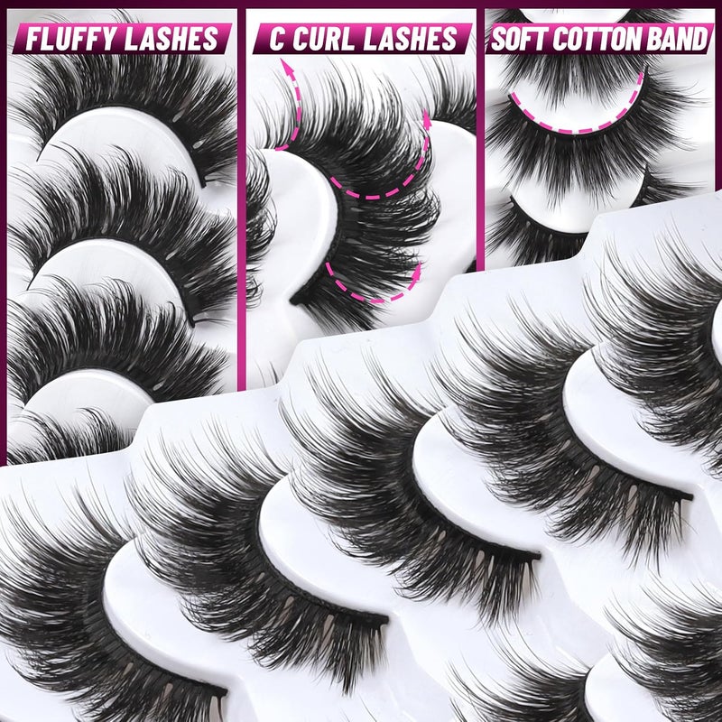 Veleasha False Eyelashes Wispy Faux Mink Lashes Fluffy Handmade Fake Eyelashes Natural Look 7 Pairs Pack Luxury Cat Eye Lashes (815) - Image 3
