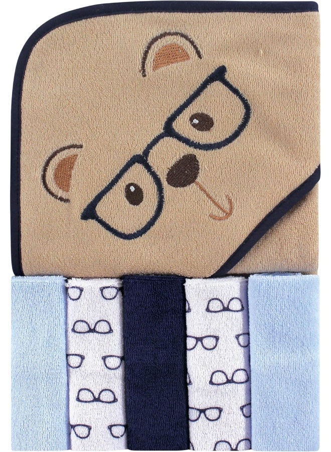 Luvable Friends Unisex Baby Hooded Towel with Five Washcloths, Smart Bear, One Size - Image 2