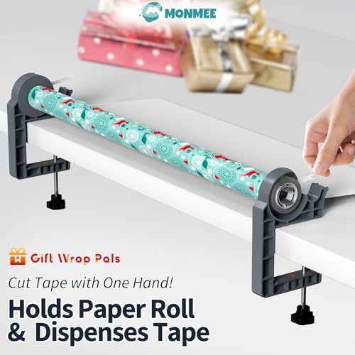 MONMEE Tabletop Gift Wrapping Tool with Tape Dispenser2 Pack Adjustable Wrapping Paper Table Clamps with 2 TapesPerfect for Valentines Day Easter and Crafting - Image 3