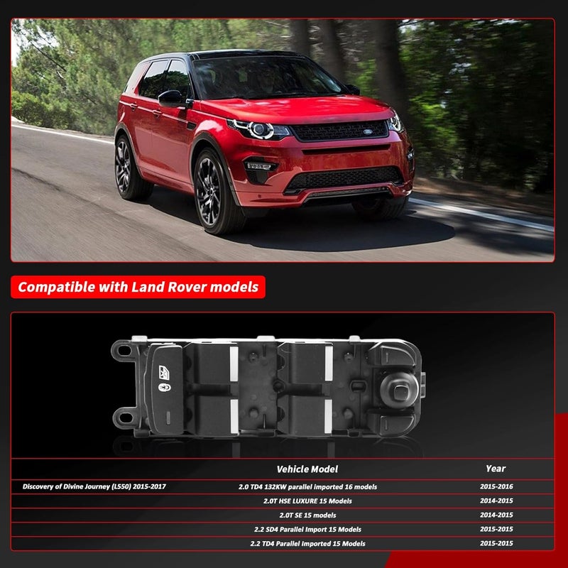 Front Left Window Switch Black for Land Rover Discovery Sport 2014-2019 Replacement # LR085483 FK7214540AC LR059772 - Image 4