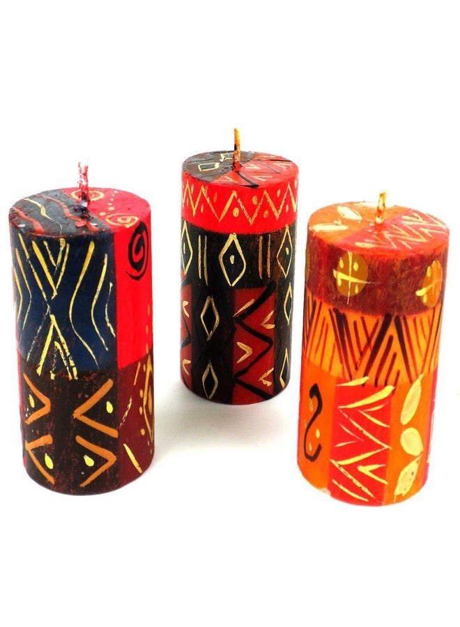 Global Crafts Set of Three Boxed Hand-Painted Candles - Bongazi Africa Design - Nobunto Candles - Image 1