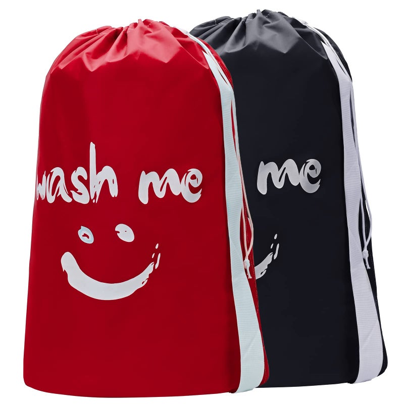 HOMEST 2 Pack XL Wash Me Travel Laundry Bag with Strap Dirty Garments Organizer Large Enough to Hold 4 Loads of Clothes Easy Fit a Hamper or Clothing Basket Black and Red