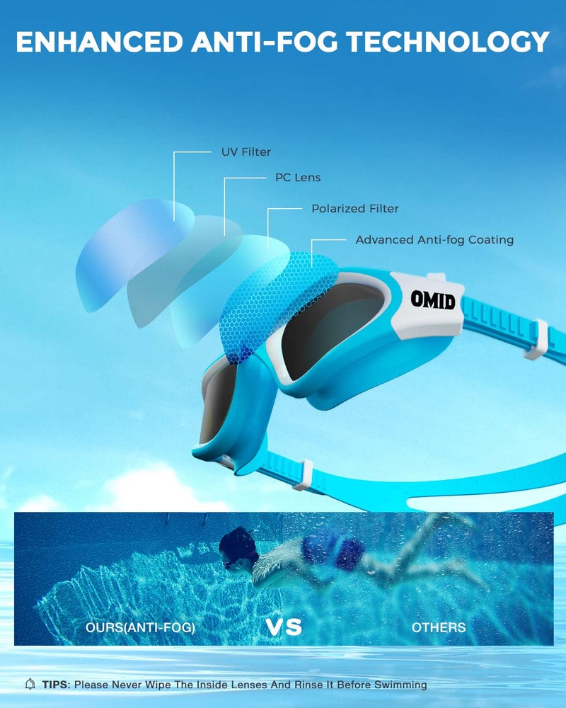 OMID Kids Swim Goggles, P2mini Polarized Swimming Goggles Comfortable for Age 6-14 - Image 4