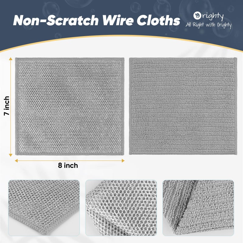 Orighty Multipurpose Wire Dishwashing Rag 12 Pcs, Upgraded Double-Layer Non-Scratch Wire Dish Cleaning Cloths, Reusable Steel Scrubber for Kitchen, Powerful Dishcloth Rag for Cookware, Grey, 7"x8" - Image 2