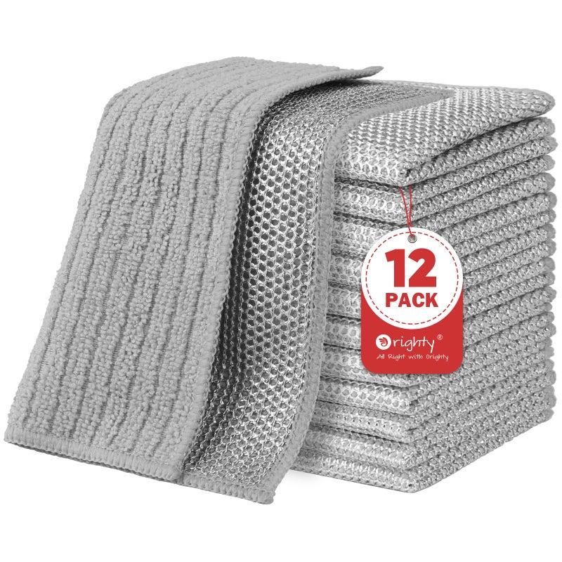 Orighty Multipurpose Wire Dishwashing Rag 12 Pcs, Upgraded Double-Layer Non-Scratch Wire Dish Cleaning Cloths, Reusable Steel Scrubber for Kitchen, Powerful Dishcloth Rag for Cookware, Grey, 7"x8" - Image 1