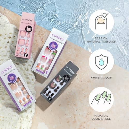 Impress KISS imPRESS Pedicure French Tip Press On Toenails, 'Blanc Chic', White, Short Squoval, Pedicure Nail Kit Includes 24 Press On Toenails, Prep Pad, Mini Nail File, & Pedicure Stick - Image 4