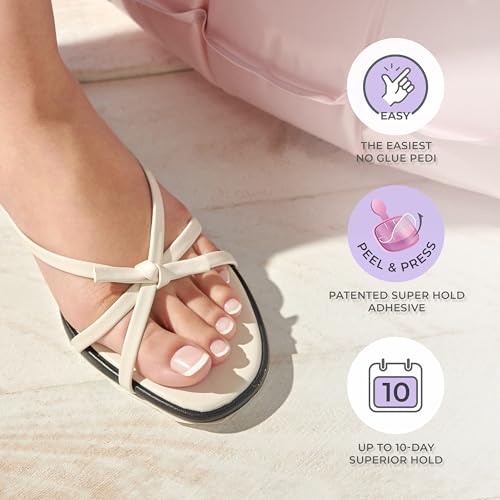 Impress KISS imPRESS Pedicure French Tip Press On Toenails, 'Blanc Chic', White, Short Squoval, Pedicure Nail Kit Includes 24 Press On Toenails, Prep Pad, Mini Nail File, & Pedicure Stick - Image 3