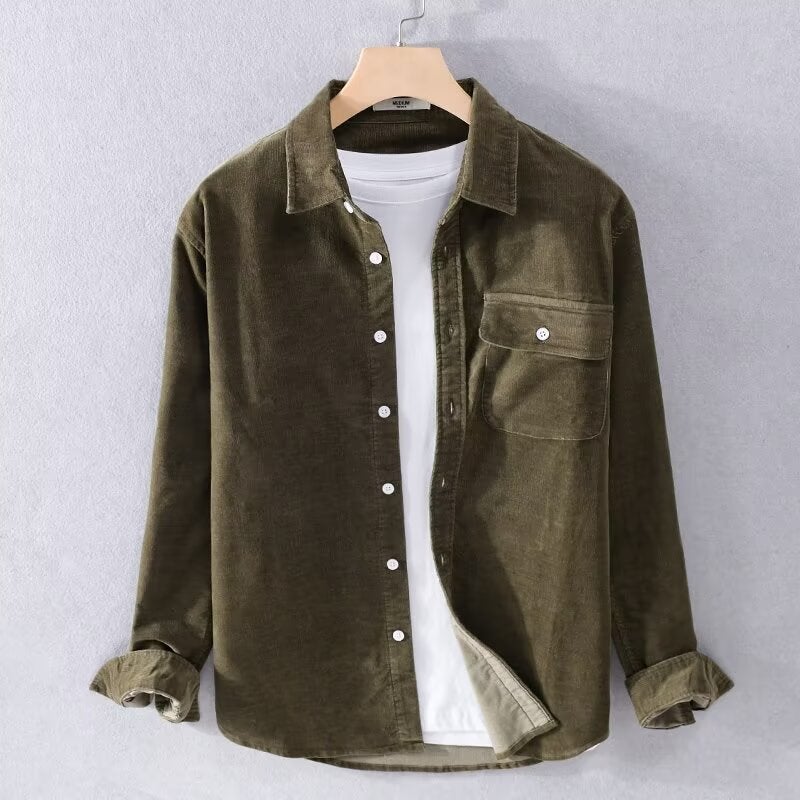 Mens Autumn New Corduroy Top Coat Japanese Style Casual Loose Jacket Outer Wear Long Sleeve Shirt Trendy Brown - Image 3