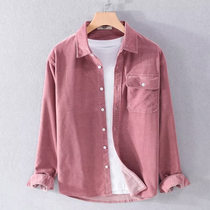 Mens Autumn New Corduroy Top Coat Japanese Style Casual Loose Jacket Outer Wear Long Sleeve Shirt Trendy Brown - Image 2