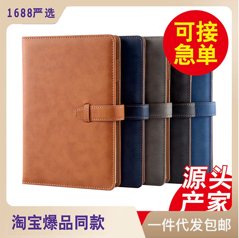 A5 Notebook Notepad Thickeneded Leather Hard-Sided Buckle Book B5 Business Office Meeting Record Book Customization - Image 3