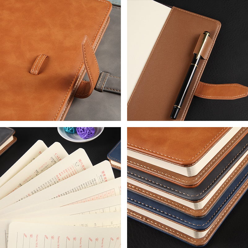 A5 Notebook Notepad Thickeneded Leather Hard-Sided Buckle Book B5 Business Office Meeting Record Book Customization - Image 4