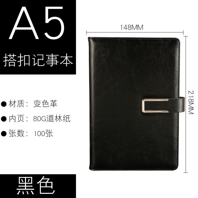 A5 Notebook Notepad Thickeneded Leather Hard-Sided Buckle Book B5 Business Office Meeting Record Book Customization - Image 1