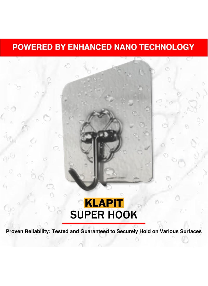 KLAPiT KLAPiT Super Hook Heavy Duty Adhesive Wall Hooks No Drilling Waterproof DamageFree Hanging Solution for Bedroom Bathroom and Kitchen Items Clear 4 pcs  - Image 3