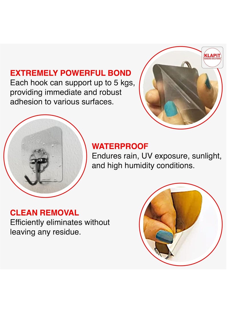 KLAPiT KLAPiT Super Hook Heavy Duty Adhesive Wall Hooks No Drilling Waterproof DamageFree Hanging Solution for Bedroom Bathroom and Kitchen Items Clear 4 pcs  - Image 4
