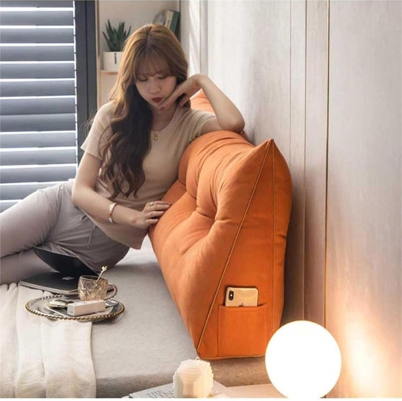 Triangular Headboard Pillow,Large Headboard Pillow Large Bolster Cushion Headboard Backrest Wedge Pillow with Removable Cover and Two Large Side Pockets,(P,80x50x20cm) - Image 3