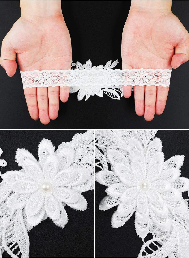 Excefore أربطة زفاف للعروس، قطعتان من رباط الزفاف من دانتيل الأقحوان، رباط من اللؤلؤ الصناعي مخيط يدويًا قابل للتعديل للنساء العروس - Image 4