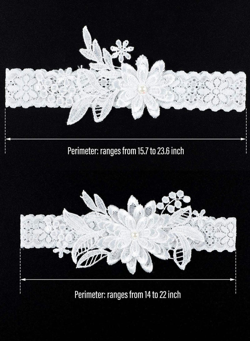 Excefore أربطة زفاف للعروس، قطعتان من رباط الزفاف من دانتيل الأقحوان، رباط من اللؤلؤ الصناعي مخيط يدويًا قابل للتعديل للنساء العروس - Image 3