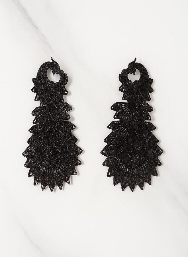 DEEP CREATION "Deep Creation Traditional Frogs Black Peacock Design Oxidised Jhumka Earrings for Women and Girls – Antique Finish Lightweight Ethnic Indian Jewelry for Festive, Wedding & Party - Image 3