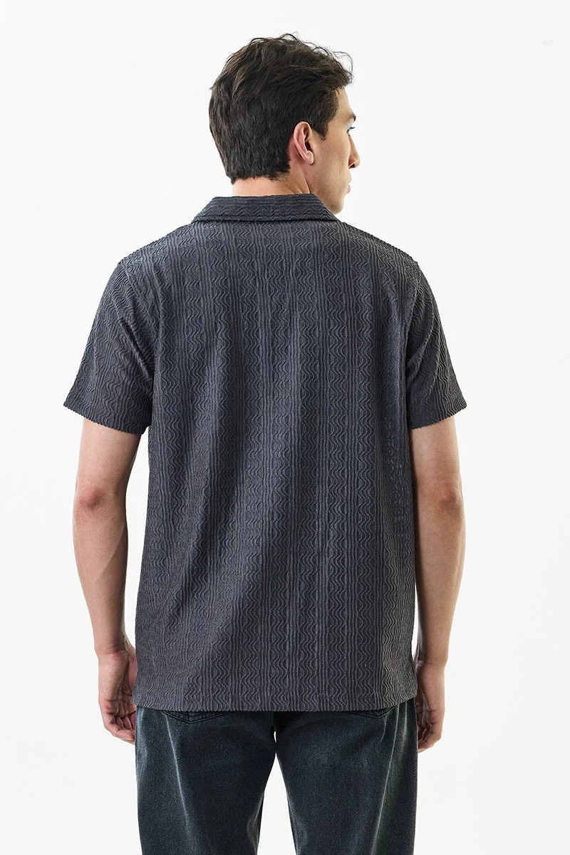 SNITCH Grey Self-design Slim Fit Stretch Shirt for Men | Best Price UAE