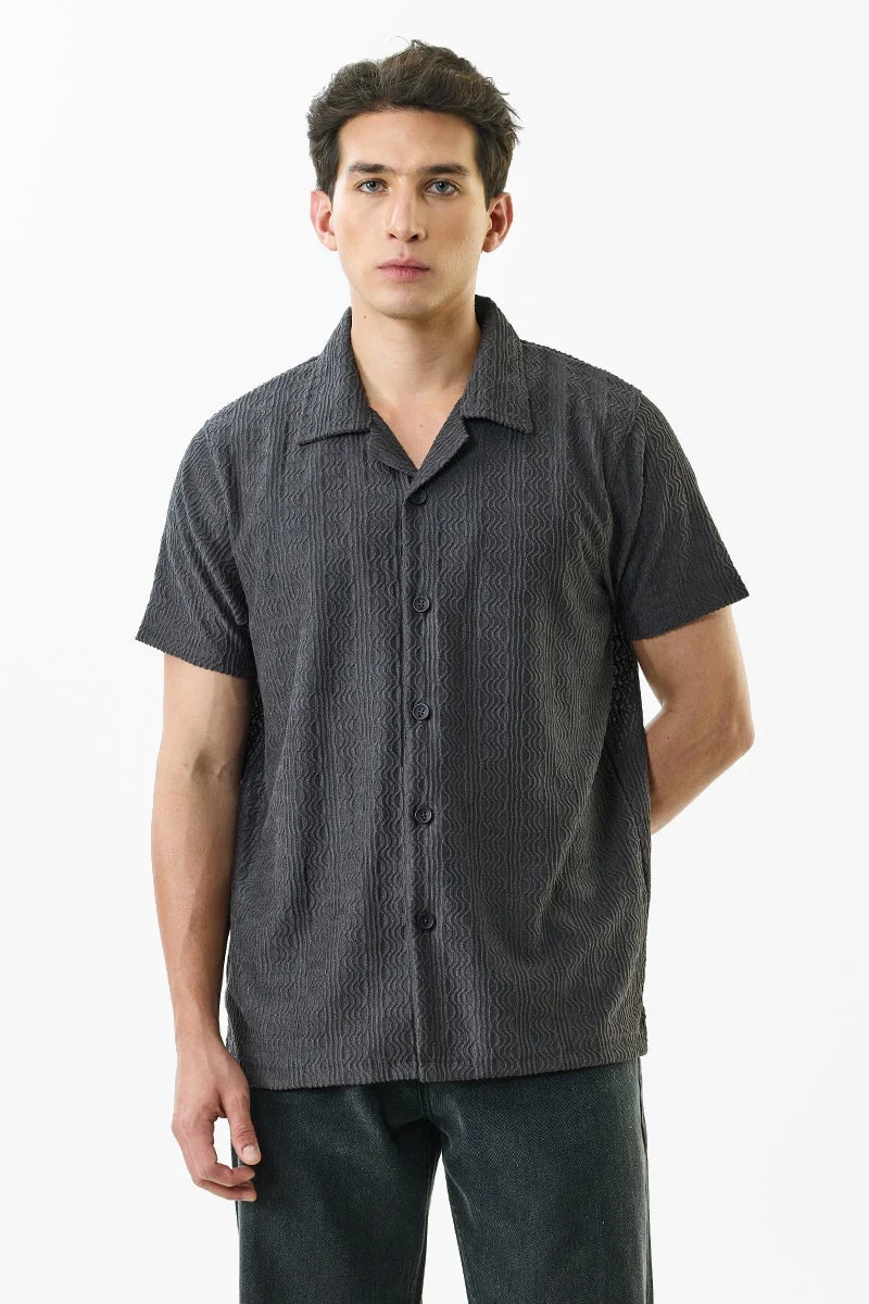 SNITCH Grey Self-design Slim Fit Stretch Shirt for Men | Best Price UAE