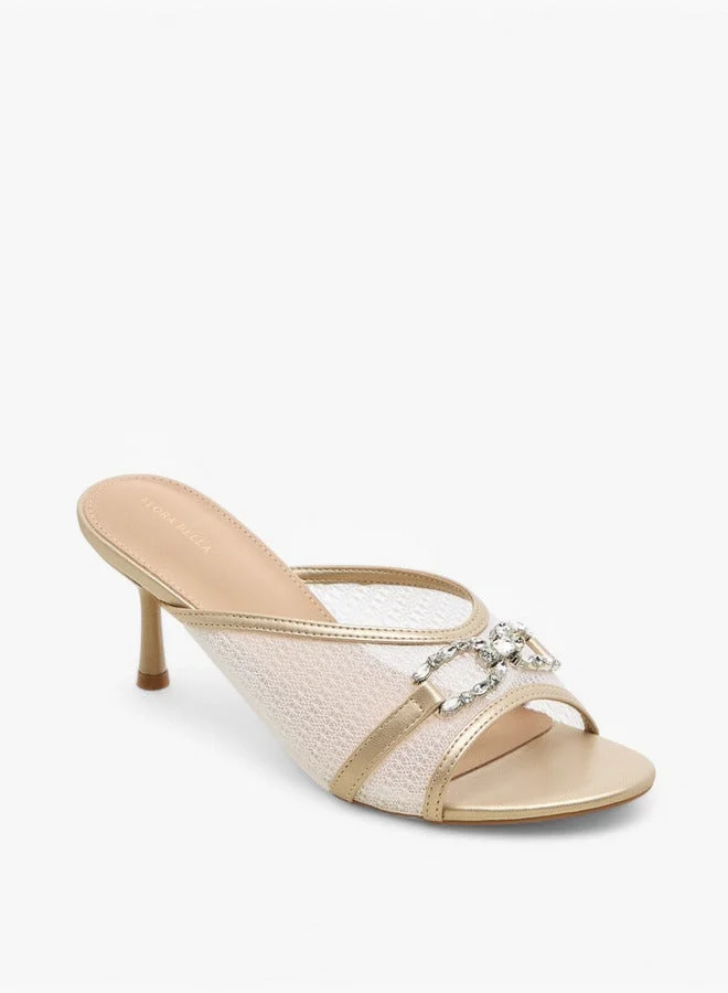 Flora Bella By Shoexpress Embellished Slip-On Sandals with Flared Heel