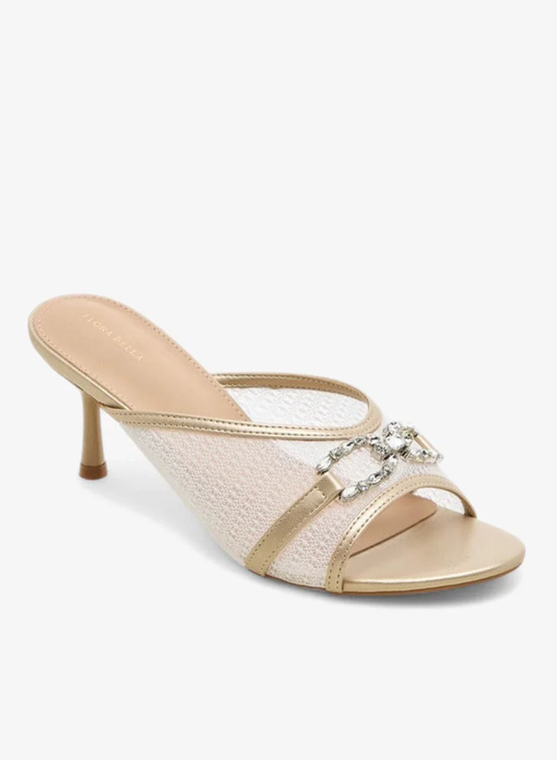 Flora Bella By Shoexpress Embellished Slip-On Sandals with Flared Heel