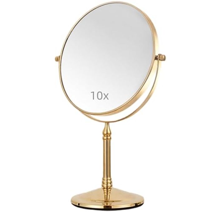Gecious Gold Makeup Mirror 1X/10X Free Standing for Bathroom 8 Inches 360 Swivel Dual-Sided Tabletop Makeup Mirror, Metal - Image 1