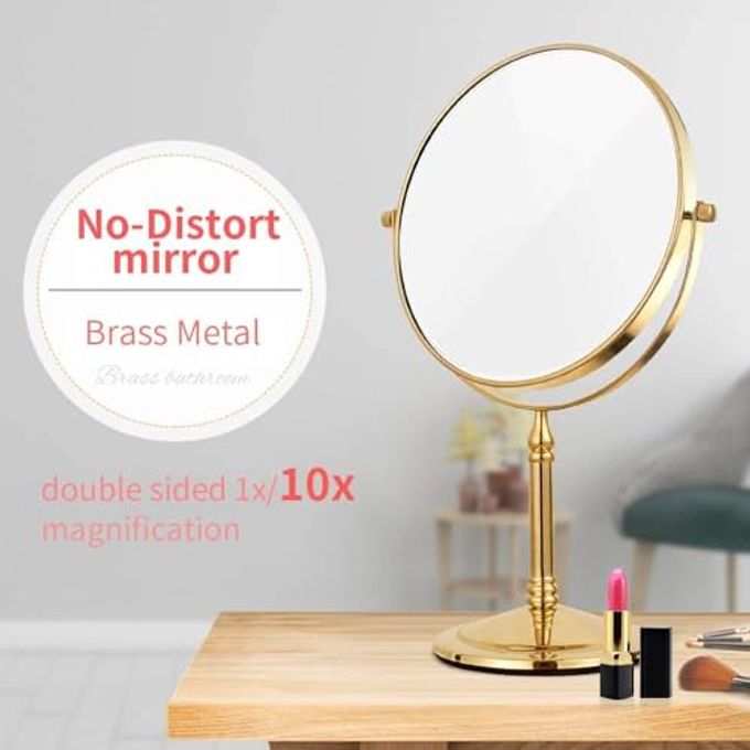 Gecious Gold Makeup Mirror 1X/10X Free Standing for Bathroom 8 Inches 360 Swivel Dual-Sided Tabletop Makeup Mirror, Metal - Image 3