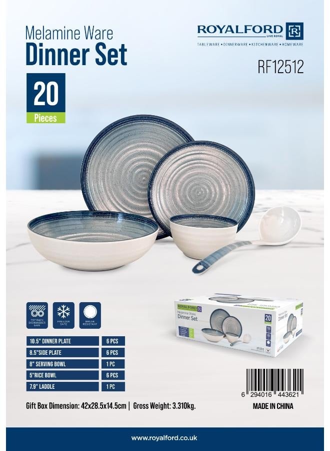 Royalford  20Pc Melamine Dinner Set  break resistant ,freezer safe and Top Rack Dishwasher Safe white and blue - Image 2