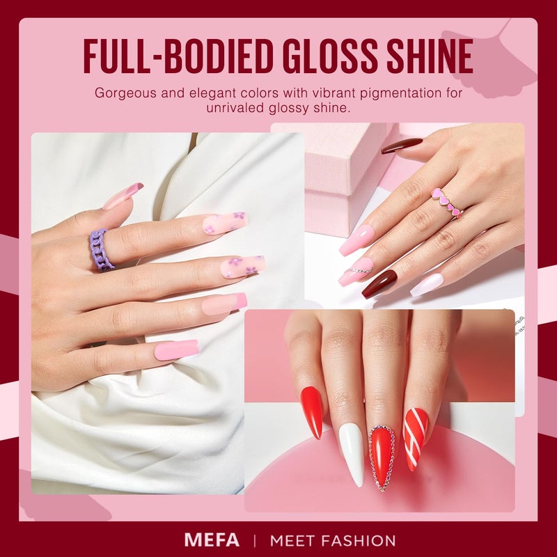 MEFA Gel Nail Polish Set, 12 Colors Burgundy Red Gel Polish Set Shimmering Red Pink Glitter Nail Polish Soak Off Rosy red Nude Gifts for Women Girl DIY Salon Home Manicure - Image 4