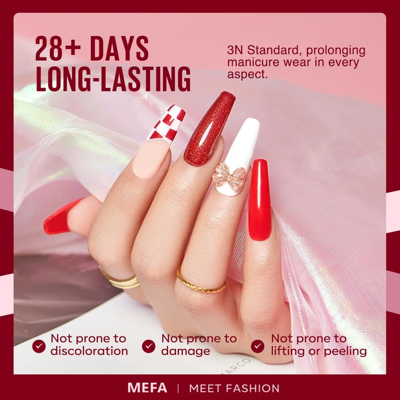 MEFA Gel Nail Polish Set, 12 Colors Burgundy Red Gel Polish Set Shimmering Red Pink Glitter Nail Polish Soak Off Rosy red Nude Gifts for Women Girl DIY Salon Home Manicure - Image 5