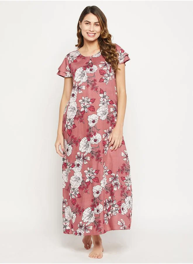 Clovia Florals Print Layered Sleeves Nightdress by Styli