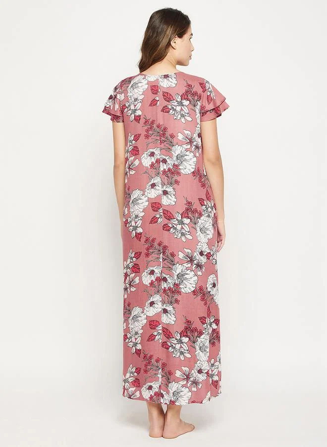 Clovia Florals Print Layered Sleeves Nightdress