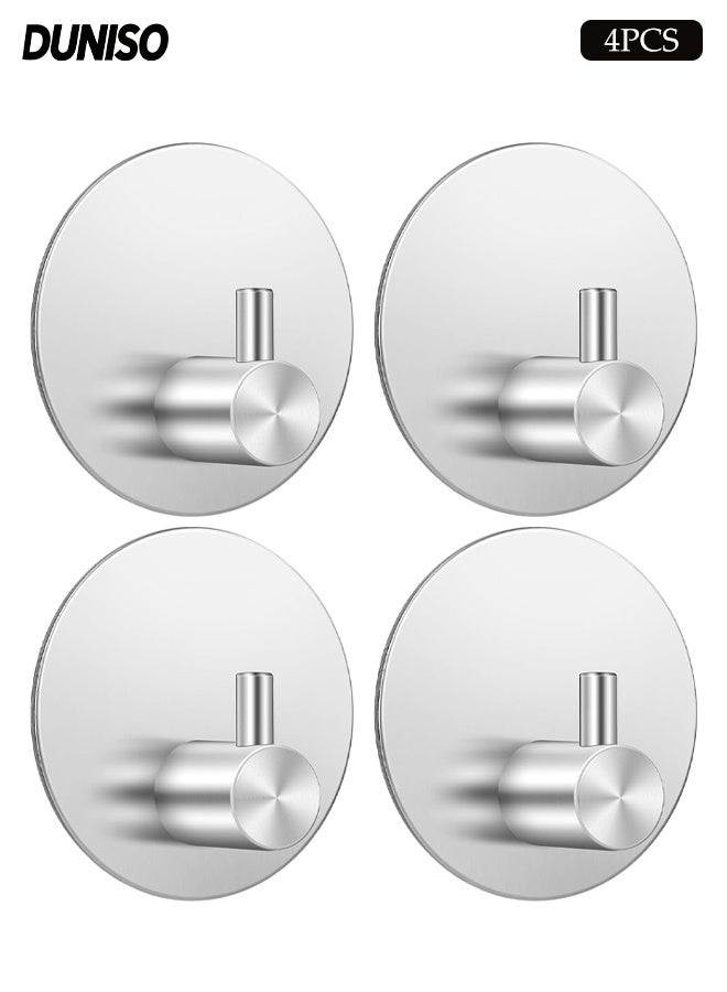 DUNISO 4-Pieces Self Adhesive Hooks for Hanging,Waterproof 304 Stainless Steel Hooks for Hanging Coat,Hat,Robe or Towel ,Single Organizer for Bathroom and Kitchen - Image 1